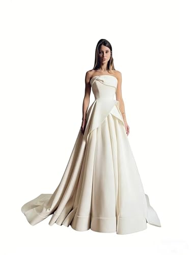 Ivory Bridal Gowns Corset 2026 Stain Wedding Gowns Strapless Beach