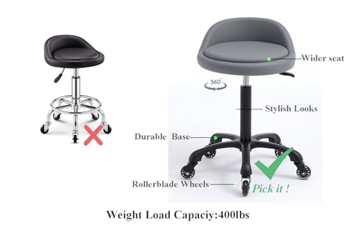 Image of Rolling Salon Stool Chair with Back Support Hydaulic Height Adjustable on Swivel Wheels Heavy Duty for Hair Cutting Esthetician Tatto Beauty Spa Bar Lab Clinic Kitchen Office Home (Dark Gray)
