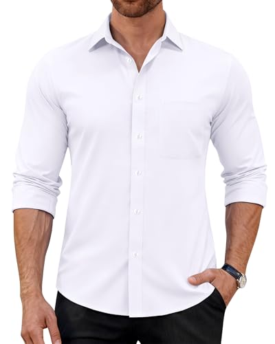 J.VER Herren Hemd Langarm Business Casual Hemden Knitterfreies Stretchhemd Regular Fit Freizeithemd Bügelfrei Unifarben Anzughemd Button Down Oberhemden