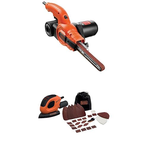 Bundle of Black+Decker Bandschleifer KA900E mit Absaugung + Dreieckschleifer Exzenerschleifer - 55 Watt, Schleifplatte 133 x 95 mm