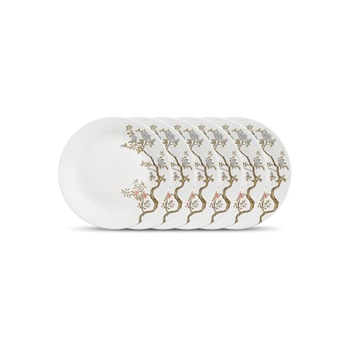 Image of La Opala Diva Pearl Collection Opal Glass Crockery | Quarter Plate Set of 6 | Zen Garden Design | for Snacking & Gifting | Microwave Safe | 100% Vegetarian | Extra Strong | Light & White