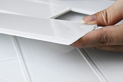 Casapalace Peel And Stick Glass Tile For Kitchen Backsplash, 3” X 6” Super White Subway Tile Backsplash (5 Sheets, 5 Sq.ft.) #TOP2
