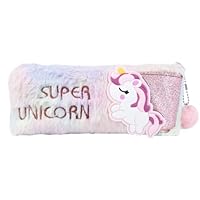 FACHOI Unicorn Pencil Case for Girls, Fluffy Rainbow Pencil Pouch Stationery Organizer for Kids Birthday Halloween Christmas Gifts F6-DJSMRBD