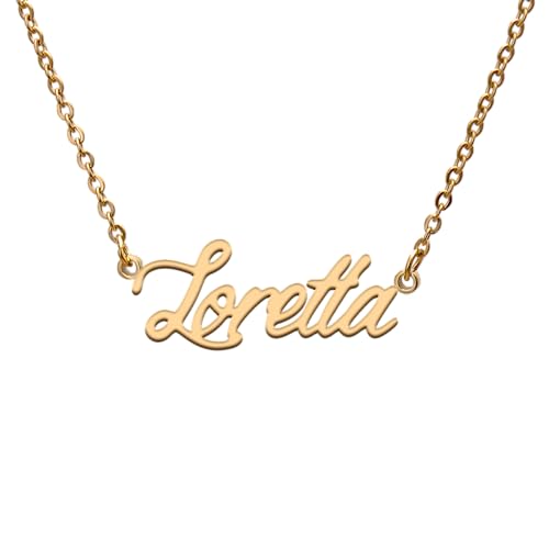 GR859C Loretta Name Tag Necklaces for Her His Friends Familys Relationship Memory Jewelry Gift