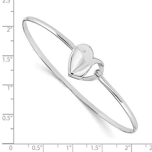 925 Sterling Silver Diamond Heart Bangle Bracelet Fine Jewelry For Women Gifts For Her, 7"2