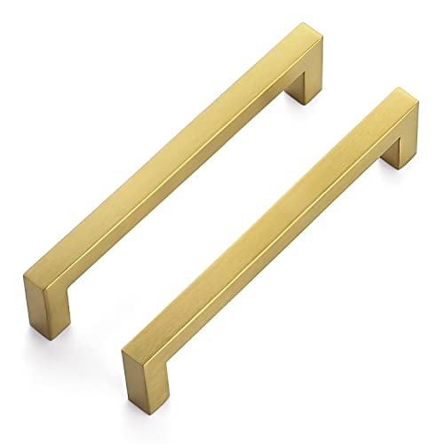 Image of Ravinte Gold Cabinet Handles Square Cabinet Pulls, 6-1 /4 Inch CC, 20 Pack | Stainless Steel Hardware Pulls, Smooth Bar Grip, Kitchen Cabinet Update, For Cabinets, Cupboards, Drawers, Furniture Projects