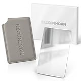 Falkenhorn Handspiegel klein inkl. Schutzhülle – Taschenspiegel aus Edelstahl im Kreditkartenformat, Kosmetikspiegel/Schminkspiegel für Handtasche & Reise, 8,5 x 5,5 cm - Grau 1er