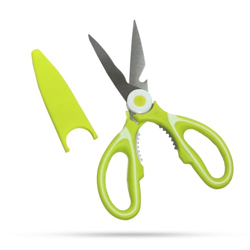 Image of Anandi Green's 3 Stainless Steel Scissors Pointed Tip with Shock Proof Body Ergonomic & Soft Handles for Easy Handling Green Scissor with Cap
