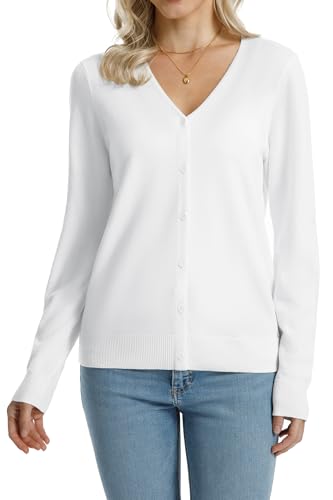 Image of QUALFORT Women's 100% Cotton Lightweight Cardigans Long Sleeve Knitted Button Down Sweater