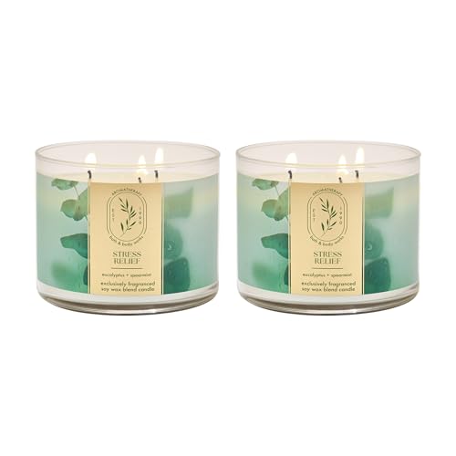 Bath & Body Works Eucalyptus Spearmint 3-Wick Candle - Scented Candle for At-Home Use - Long-Lasting, Room-Filling Fragrance - High Fragrance Oil Concentration - Soy Wax Blend - 2-Pack