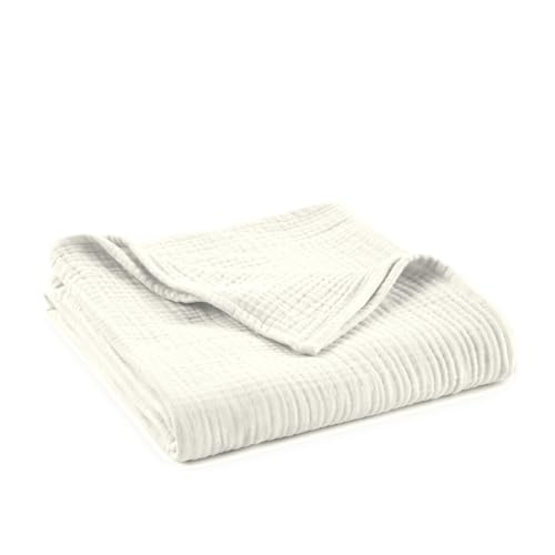Image of 100% Cotton Organic Muslin Baby Swaddle Blanket GOTS & Fairtrade Certified Organic Cotton - Couch Living Room and Bedroom Decor - 4 Layer Super Soft and Cozy (White, Baby)