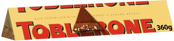 Toblerone Swiss Milk Chocolate Bar - 360g Bar | 11 Iconic Triangle Portions, 32.7g Each | Honey & Almond Nougat Bar - Creamy and Delicious Gift Hamper, Christmas, Birthday, Easter Gift By Swiss+