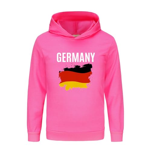 Children Long Sleeve Hooded Sweatshirts Boys Girls German English Print Hoodies Pullover (Hot Pink, 5-6 Years)