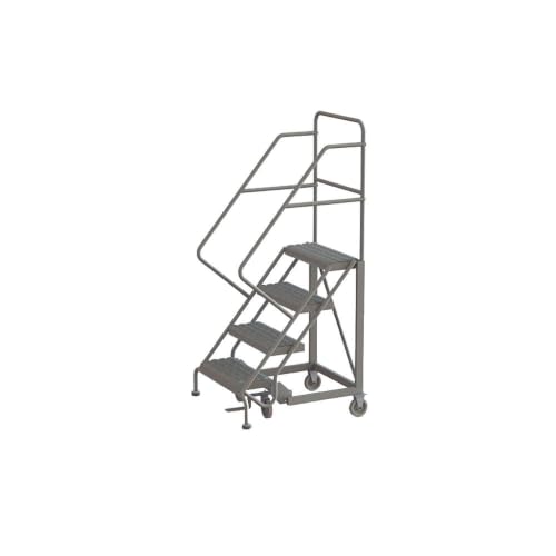 Tri-Arc KDEC104242 4-Step Forward Descent Safety Angle Steel Rolling Industrial and Warehouse Ladder with Grip Strut Tread, 24-Inch Wide Steps