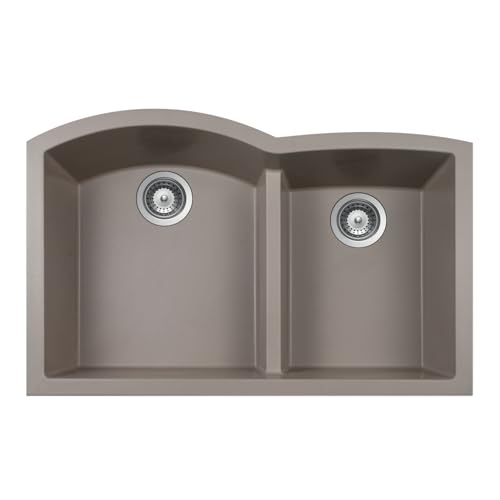 Houzer P-175 33 Inch Quartztone Granite Kitchen Sink, Undermount, 60/40 Double Bowl, Cabinet Compatibility, Heat Resistant, Durable Non-Porous Surface, Easy to Clean, Taupe
