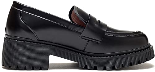 Image of Women's Classic Simple Mid Heel Oxfords Penny Loafers Comfortable Slip On Dress Shoes