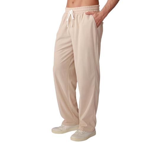 Men's Long Pants Casual Drawstring Thin Breathable Trousers Loose Fit Versatile Wide Leg Pant Jogging Athletic Outfits