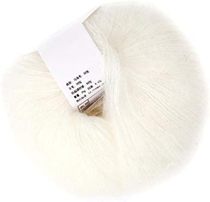 26g/Roll Soft Angora Mohair Yarn Long Wool Knitting Yarn with A Crochet for Garments Scarves Sweater Shawl Hats and Craft Projects(white)