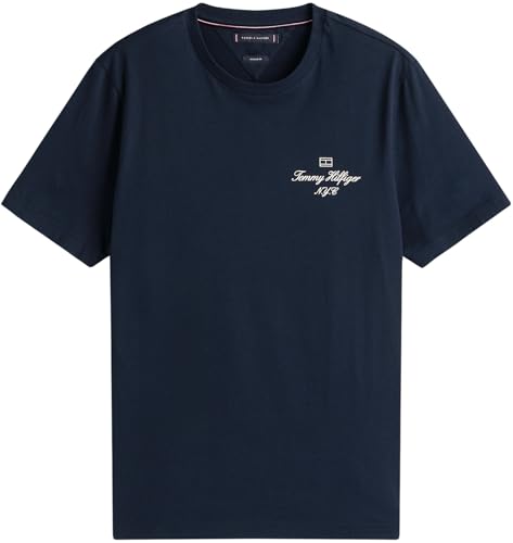 Tommy Hilfiger Herren T-Shirt Kurzarm Outline Script Tee Regular Fit, Blau (Desert Sky), L – Ansicht 5