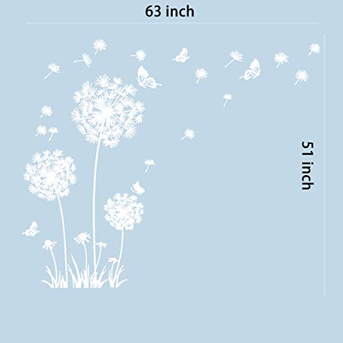 Runtoo Giant Dandelion Wall Decals Flying Flowers Butterflies Wall Stickers Plants Wall Art Living Room Bedroom Decor [White] #TOP3