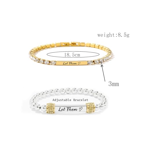 Let Them Dainty Diamond Beaded Stretch Bracelet,Self Worth Motivational Stainless Steel Engraving Bracelets Crystal Energy Chain Bracelet Friendship Bracelets Jewelry for Best Friend Women Men4