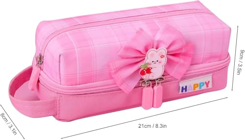 Image of Invite Enterprise Two Layer Pencil Pouch with Flower Shape Cute Patch for School Girls and Boys, Cute Aesthetic Stationery Items Kit Case, Large Capacity Stationary Pencil Box for Kids Gifts
