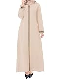 WSPLYSPJY Embroidered Abaya Muslim Dresses for Women Maxi Long Sleeve Prayer Clothes Middle Eastern Kaftans Light Khaki L