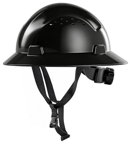 AnTools Black Full Brim Hard Hat, OSHA Approved Construction Helmets