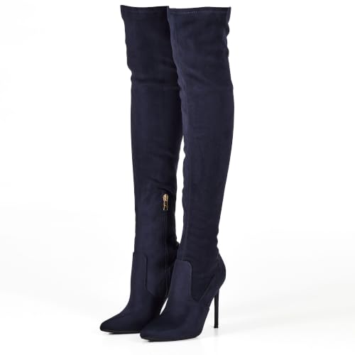 Image of GENSHUO Women's Over the Knee Boots Stiletto Pointed Toe Thigh High Heel | Stretchy Thigh High Long Boots with Side Zipper, Sexy Slim Fit Tall Heeled Boot for Club Party Evening Dress Wear