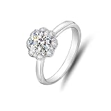Tolldek Anillos de boda Au750 de oro amarillo de 18 quilates, joyas de oro auténtico, flores para parejas con moissanita, anillo de compromiso de platino PT950, talla 47-65, Oro blanco de 18 quilates