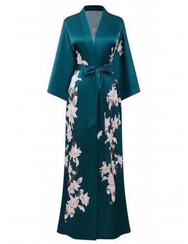 Image of BABEYOND Kimono Robe Cover up with Box Long Floral Satin Sleepwear Silky Bathrobe Bachelorette Robe