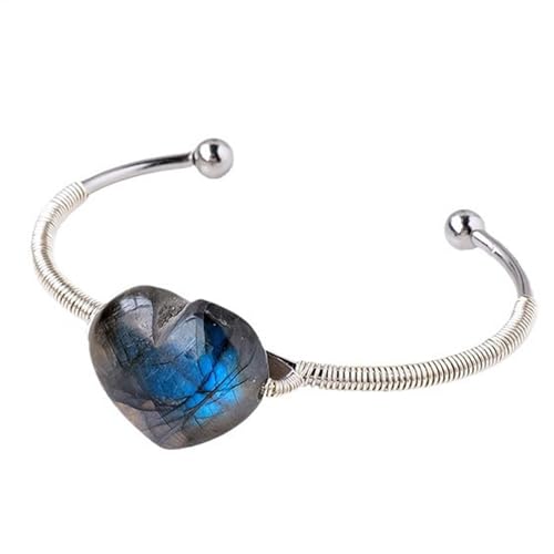 Nuyhadds Bracciale cuore, bracciali cuore da donna - Braccialetti in pietra labradorite a forma di cuore | Gioielli con pietre preziose fatti a mano, braccialetto con ciondoli in pietra di luna per la