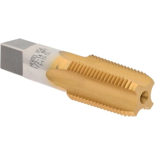 Hertel Standard Pipe Tap, 1/2-14 NPT, 4 Flutes, High Speed Steel, TiN Finish, 3-1/8