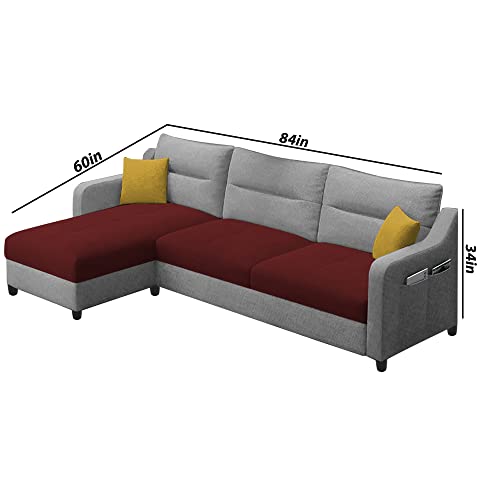 Image of Casaliving Montario 4 Seater L Shape Sofa Set for Living Room (Maroon Grey Fabric) Left Side Sofa