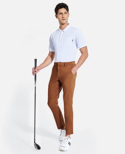 Mier Golf Pants For Men Stretch Slim Fit Lightweight Quick Dry Casual Work Dress Pants, Water Resistant, Brown, L #TOP4