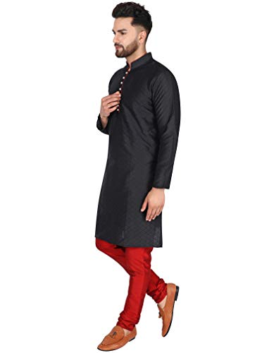 Image of SKAVIJ Men's Art Silk Woven Design Kurta Pajama Set Festive Jacquard 2-Piece Ethnic Dress