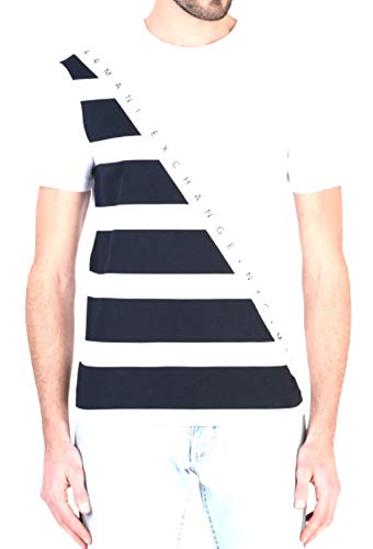 Armani Exchange  Diagonal Stripe Mens Designer T-Shirt Premium White Slim Fit (Large)