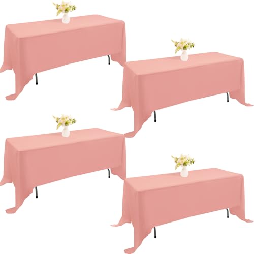 Image of 4 Pack Rectangle Tablecloth for 6 Foot Tables Washable Polyester Table Cover for Wedding Dining Table Parties Banquet(70x120 Dusty Rose)