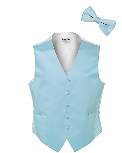 Light Blue Satin Tuxedo Vest and Bow Tie