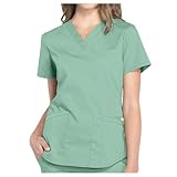 Kasacks Damen Pflege Helles Grün Günstig Berufsbekleidung Oberteile Kurzarm Arbeitskleidung Tshirt Mit V-Ausschnitt Medizinische Uniform Krankenschwester Kostüm S-XXL Schlupfkasack