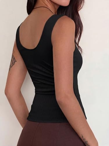 EMMIOL Womens V Neck Ribbed Crop Tank Tops Sleeveless Ruched Going Out Y2K Sexy Top Summer Outfits Z-Black — view 3