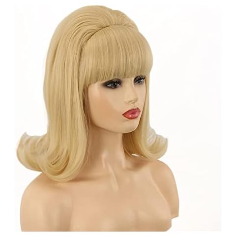 Retro Wigs For Women | FVCENT 60 70's Retro Beehive Style Vintage Look Flicked Beehive Bob 50's Style Wig Costume Women's Wig with Bangs (Blonde) Cover