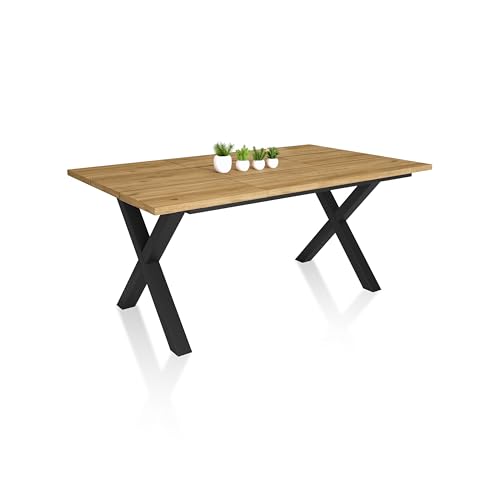 duehome | Oana, Mesa de Comedor Fija, Mesa Cocina, Mesa Salon, Acabado en Roble y Negro, Medidas: 167 cm (Largo) x 90 cm (Ancho) x 75 cm (Alto)