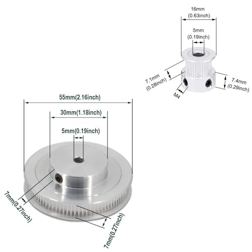 TUZUK 2-teiliges Set GT2 Synchronrad 20 und 80 Zähne, 5 mm Bohrung, Aluminium-Zahnriemenscheibe mit 2 Stück Länge, 250 mm Breite, 6 mm Riemen (20-80T-5B-6)