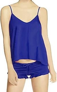 شورت بيجامة من القطن، مقاس، ازرق - للنساء