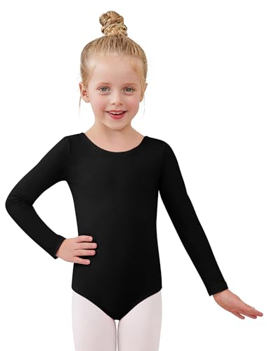 Century Star Black Long Sleeve Leotards for Girls 2-14 Years - Ballet Dance Leotards for Toddler Girls Gymnastics Ballerina Kids Outfits 2-4 Years XS