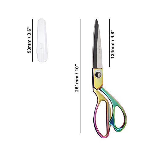 10 Inch Rainbow Craft Tailor Scissors Metallic Shears Knife Edge Heavy Duty Stainless Steel Professional Fabric Dressmaker Shears for Cutting Fabric, Cloth, Leather, Canvas etc (10 Inch)