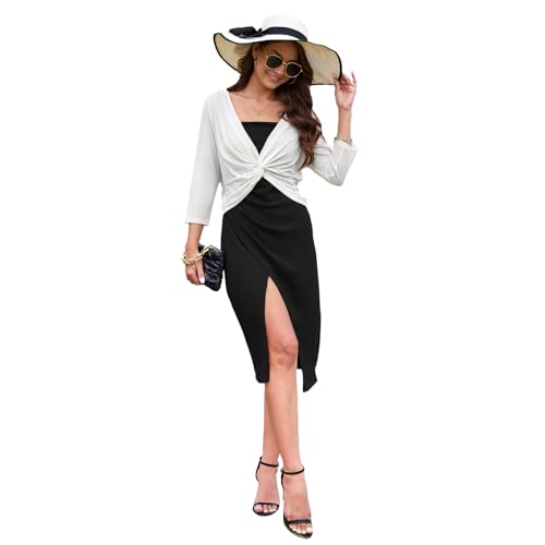 Image of Tanou Womens Cropped Shrug Cardigan Casual Lightweight Pullover Shrug Cardigan Tulle Twist Knot 3 /4 Sleeve Bolero Shrug Tops