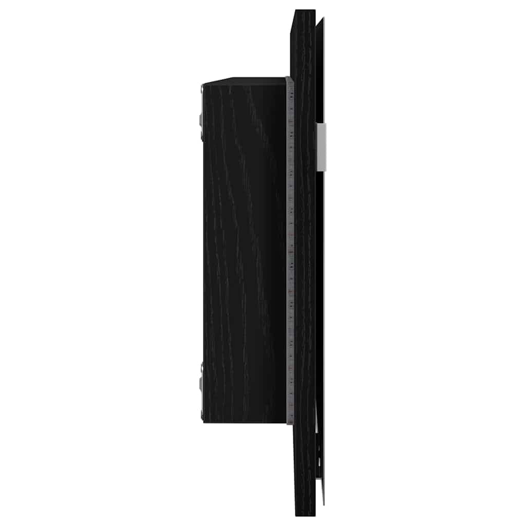Lustro z listwami świetlnymi LED, kolor czarny, imitacja dębu, 80 x 37 cm, lustro ścienne z drewnianą ramą, płaskie lustro do łazienki, umywalki, toalety dla gości, nowoczesne wzornictwo