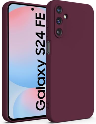 Image of DIZORO Microfiber Candy Case Compatible for Samsung S24 fe Smooth Touch Cushion Liquid Soft Silicone Gel Rubber Phone Cases Non-Slip Full Body Protective Shockproof Back Cover (Wine Red)